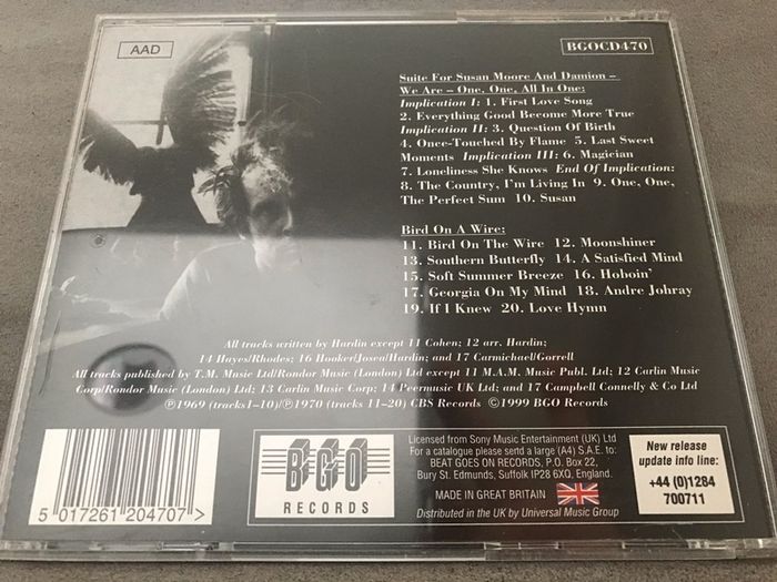 TIM  HARDIN  -  Suite for Susan Moore and Damion: We Are One, One, All in One  //  Bird On A Wire      CD