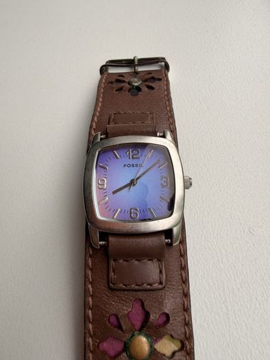 Fossil Wide Cuff Watch | Vintage Style Leather Strap | Brown | Unique Statement Watch