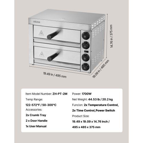 Electric Pizza Oven for Countertops, 12-inch, 1700W, with Temp Control & 0-60 Min Timer, Even Baking Technology & Easy Clean Crumb Tray