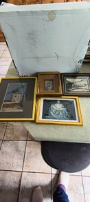 Is 3 pictuer Framed Le Tisserand Jacquard woven silk picture featuring a windmill 30.00 euro , old photo from Charleville, Co. Cork 18 euro, framed Holy post card  Pieta , Love and Honor Jesus 12 euro..