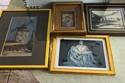 Is 3 pictuer Framed Le Tisserand Jacquard woven silk picture featuring a windmill 30.00 euro , old photo from Charleville, Co. Cork 18 euro, framed Holy post card  Pieta , Love and Honor Jesus 12 euro..
