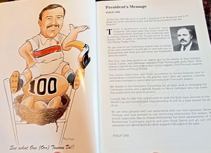 1991. Old Wesley Rugby Football Club. Centenary Programme.