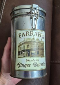 Vintage Farrahs of Harrogate Ginger Biscuit Clamp Lid Storage Tin