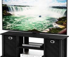 ECON TV Stand, Entertainment Center, TV Console for TV up to 46 Inch with Storage Bins, for Living Room, Bedroom, Black