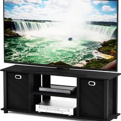 ECON TV Stand, Entertainment Center, TV Console for TV up to 46 Inch with Storage Bins, for Living Room, Bedroom, Black