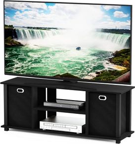 ECON TV Stand, Entertainment Center, TV Console for TV up to 46 Inch with Storage Bins, for Living Room, Bedroom, Black