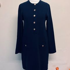 Zara Navy Knit Dress with Pockets Detail and Gold Buttons. Size S