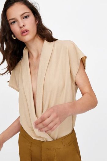 Zara beige nude blouse bodysuit M NEW