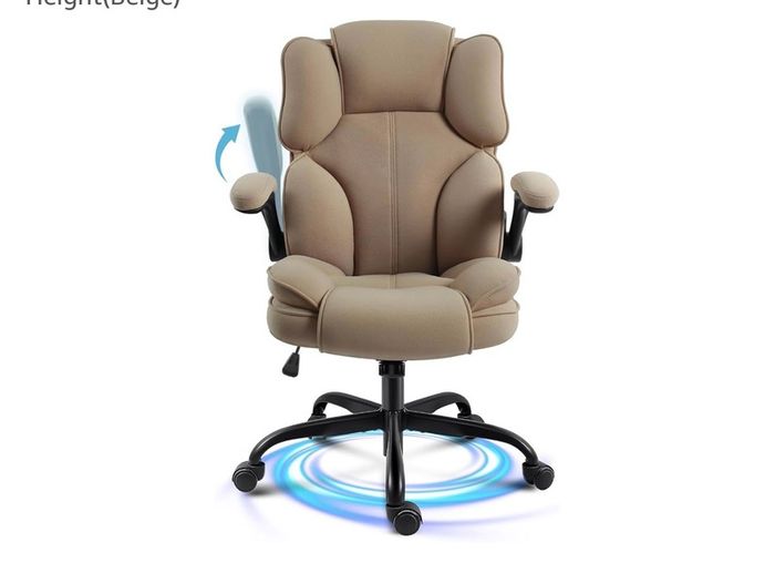 Office Chair,Fabric Desk Chair with 90 Flip up Armrest for Home or Office,Ergonomic Durable with Adjustable Height(Beige)
