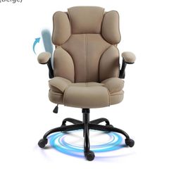 Office Chair,Fabric Desk Chair with 90 Flip up Armrest for Home or Office,Ergonomic Durable with Adjustable Height(Beige)