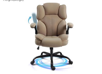 Office Chair,Fabric Desk Chair with 90 Flip up Armrest for Home or Office,Ergonomic Durable with Adjustable Height(Beige)