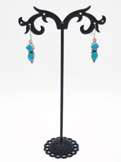 Vintage 925 Sterling Silver & Turquoise Tribal Earrings
