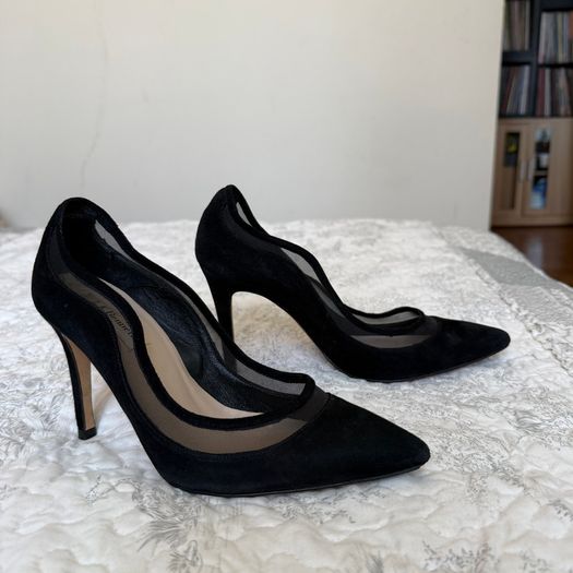 L.K. Bennett Suede Mesh Accents Black Pumps