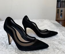 L.K. Bennett Suede Mesh Accents Black Pumps