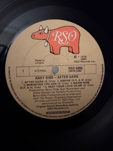 Andy Gibb After Dark Original 1980 Irish Pressing Vinyl LP