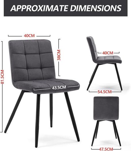 Set Of 2 x Cubana Fabric Upholstered Kitchen Dining Chair with Strong Black Metal Legs Living Room Bedroom Chair (Dark Grey, Fabric)