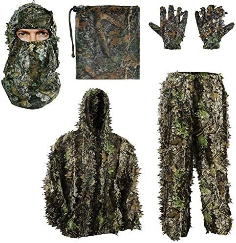 5PCS Ghillie Suit 3D Leaf Camouflage Uniform Gilly Suit