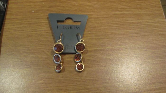 Lovely gift idea Pilgrim gold plated drop earrings with tan brown crystal stones