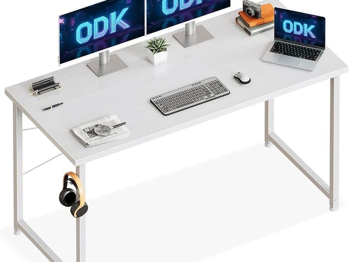 120x48 cm Desk, Small Computer Desk for Home Office, Study Office Table with Headphone Hooks for Small Space, Easy Assembly, White