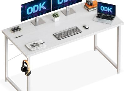 120x48 cm Desk, Small Computer Desk for Home Office, Study Office Table with Headphone Hooks for Small Space, Easy Assembly, White
