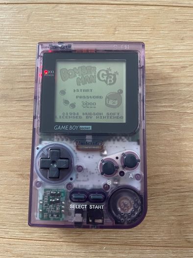 Nintendo Gameboy Pocket MGB-001 Clear Purple Boxed, Manual and Bomber Man + Other Games