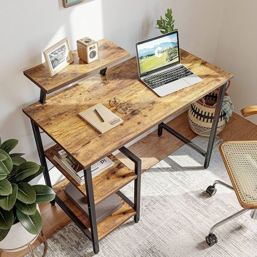 MASSIVE SALE, MULTIPLE COLOURS IN STOCK Small Computer Desk 80 x 50 cm Home Office Multipurpose Writing Desk with Extra Storage Rack and Moveable Shelf,Rustic Brown