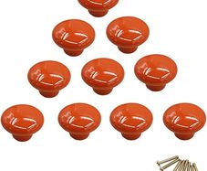 10Pcs Round Colorful Ceramic Cabinet Knobs Single Hole Pull Handle for Drawer,Cupboard,Dresser,Door Orange (FREE POSTAGE)