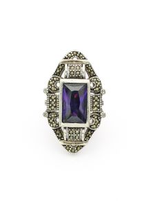 1930s Art Deco Silver Marcasite Cocktail Ring