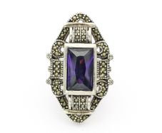 1930s Art Deco Silver Marcasite Cocktail Ring