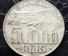 1938 Brazil  5000 Reis Santos Dumont Silver coin