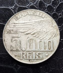 1938 Brazil  5000 Reis Santos Dumont Silver coin