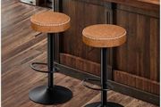 Set of 2 Bar Stools with Microfibre Leather, Bar Stools with Footrest and Without Backrest, Counter Stool, 360 Rotatable, 150 kg Load Capacity, Brown