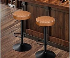 Set of 2 Bar Stools with Microfibre Leather, Bar Stools with Footrest and Without Backrest, Counter Stool, 360 Rotatable, 150 kg Load Capacity, Brown