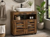 Bathroom Sink Cabinet 60cm Vintage Brown Under Sink Storage Cabinet with Double Doors