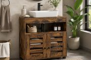Bathroom Sink Cabinet 60cm Vintage Brown Under Sink Storage Cabinet with Double Doors