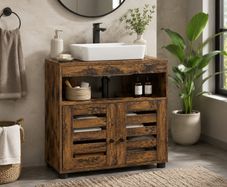 Bathroom Sink Cabinet 60cm Vintage Brown Under Sink Storage Cabinet with Double Doors