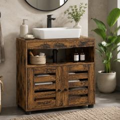 Bathroom Sink Cabinet 60cm Vintage Brown Under Sink Storage Cabinet with Double Doors