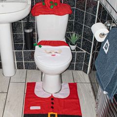 Santa Claus Bath Mat Toilet Seat Cover, 3pcs Christmas Decorations Novelty Lid Seat Cover Water Tank Non-Slip Rug Warmer Toilet Cushion Bathroom Set Decoration Christmas Party (FREE POSTAGE)