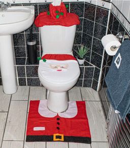 Santa Claus Bath Mat Toilet Seat Cover, 3pcs Christmas Decorations Novelty Lid Seat Cover Water Tank Non-Slip Rug Warmer Toilet Cushion Bathroom Set Decoration Christmas Party (FREE POSTAGE)