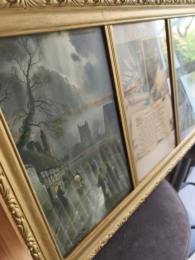 Vintage antique holly Trio print's in gold frame