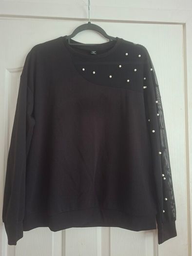 Ladies Black Top with Pearl Design