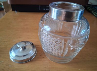 large Sterling silver mount jam jar Birmingham 1945