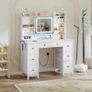 Vanity Desk with Movable LED Mirror and 8 Drawers, Dressing Table with Built-in USB Power Outlets & RGB Light Strip, Vanity Table with 4-Layer Adjustable Shelves, White Makeup Desk 110/40/137cm Image 4