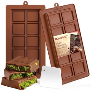 Brand New ROMANVIC Chocolate Mold Silicone Deep, Dubai Chocolate Mold, 2 Pieces Silicone Mold and Spatula,