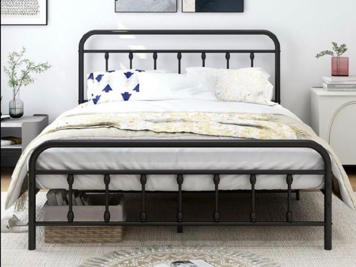 King Size Bed Frame with Headboard and Footboard/Under Bed Storage, Metal Bed Frames King Size Mattress Base No Box Spring Needed, Enhanced Support Noise Free, Black