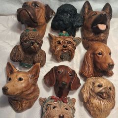 10 X 1950's Bosson's Chalkware Dog Heads