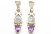 Vintage 925 Sterling Silver Moonstone Amethyst Earrings