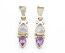 Vintage 925 Sterling Silver Moonstone Amethyst Earrings