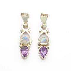 Vintage 925 Sterling Silver Moonstone Amethyst Earrings