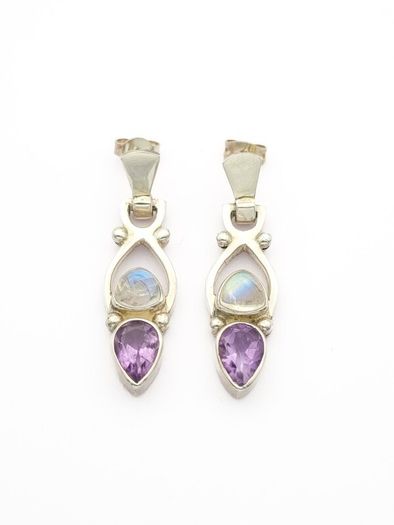 Vintage 925 Sterling Silver Moonstone Amethyst Earrings